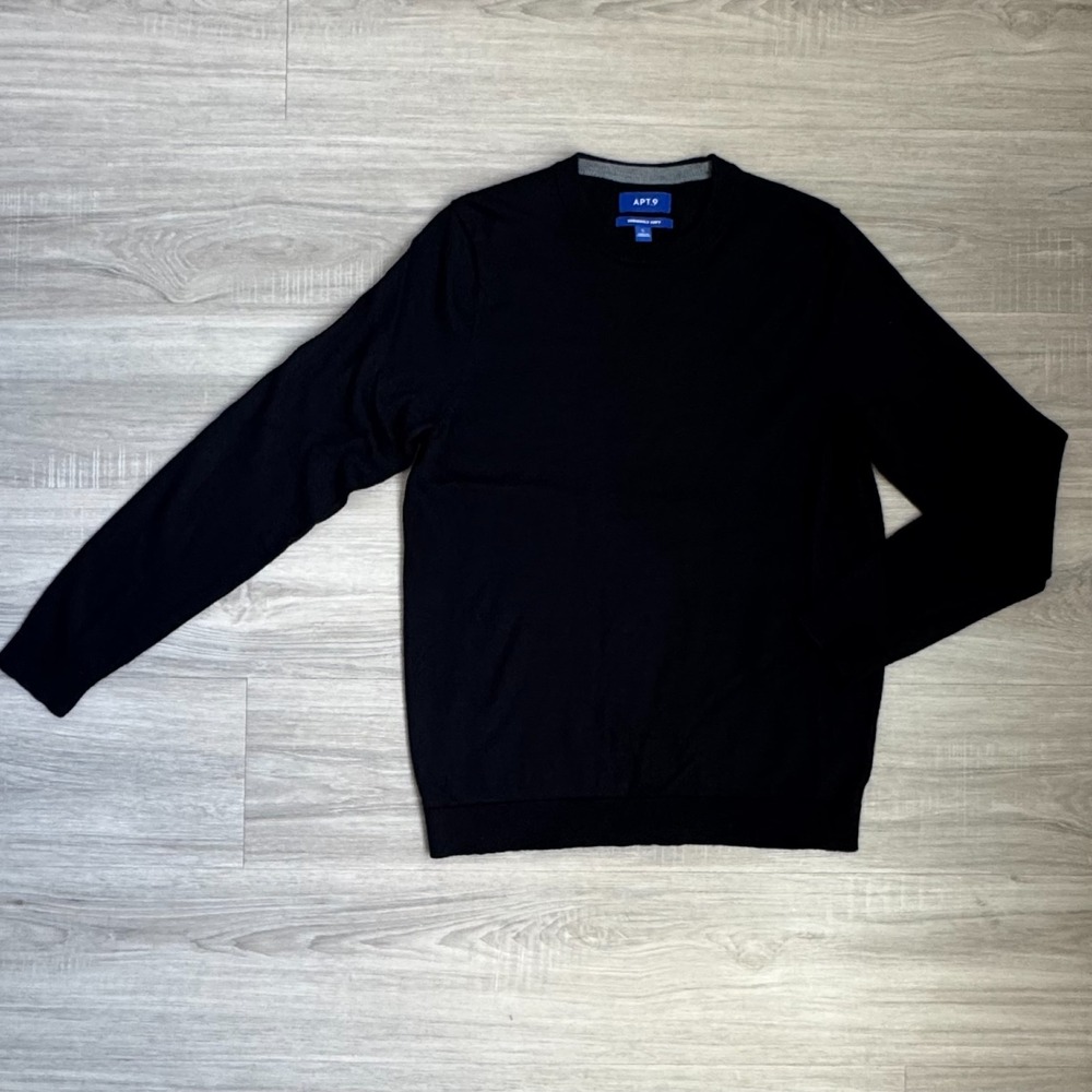 Merino Wool Men’s Long Sleeve Crew Neck Knit Black S Minimalist Academia Luxury